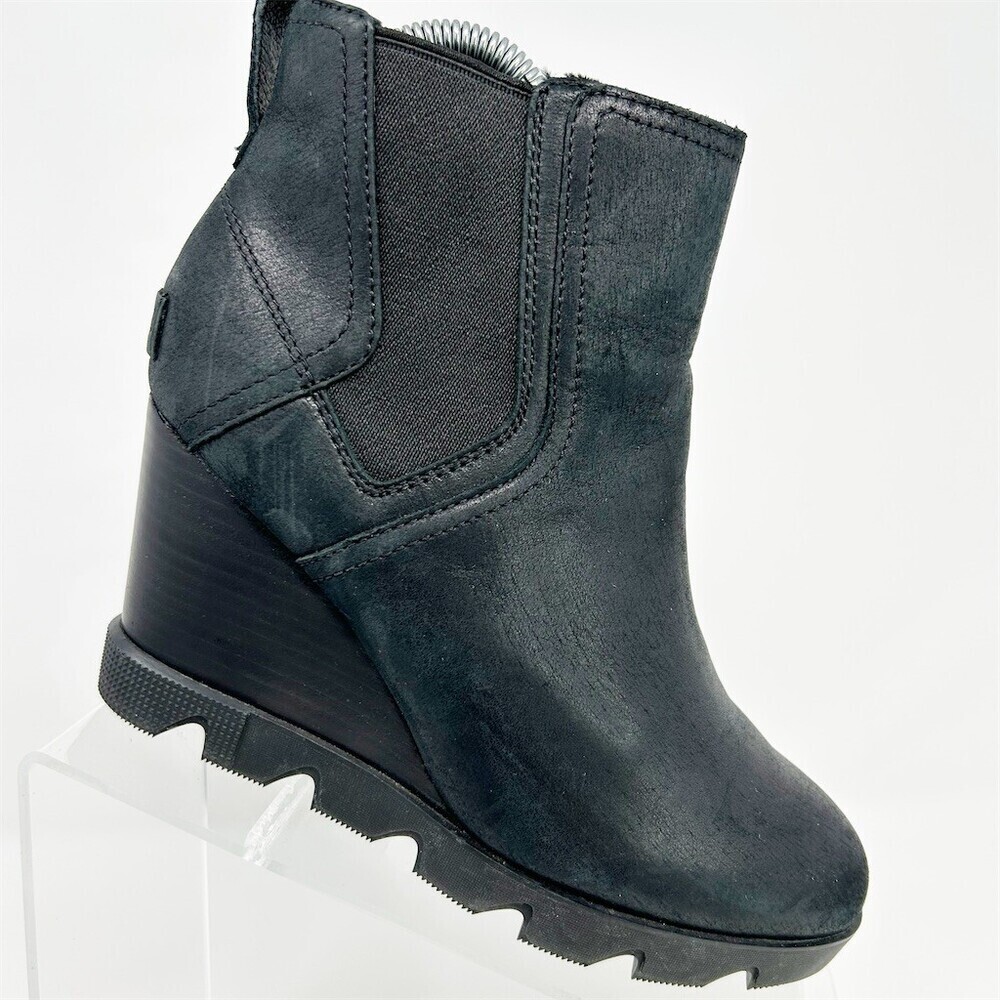 SOREL Joan Uptown Chelsea Wedge Ankle Boots Womens Black Lug Sole Slip On 6.5